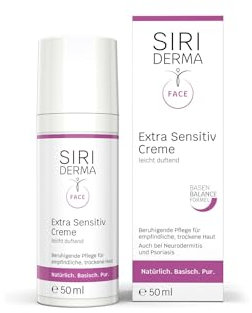 SIRIDERMA Extra Sensitiv Creme | Basische Gesichtscreme für sensible, sehr trockene Haut | Auch bei Neurodermitis, Psoriasis (leicht duftend, 50 ml)