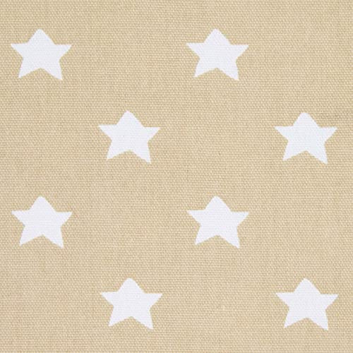 HOMESCAPES Pure Cotton Furnishing Fabric - Stars - Beige - 150 cm Wide - Printed on Thick Woven - for Upholstery Curtain Cushion Soft Furnishings Heavy Dress Material - Per Metre