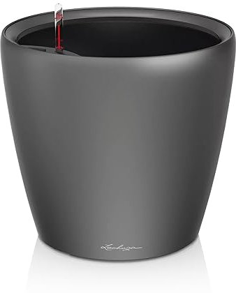 Lechuza CLASSICO 50 LS - Vaso da fiori per irrigazione automatica, per interni ed esterni, in plastica, con foro di drenaggio, 50 x 47 cm, colore: antracite metallizzato