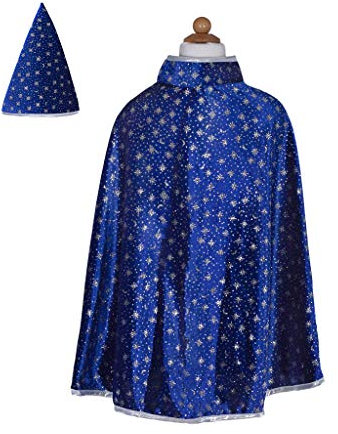 Great Pretenders - Glitter Wizard Cape&Hat Mützen, Masken und Partyzubehör, blau (61083)