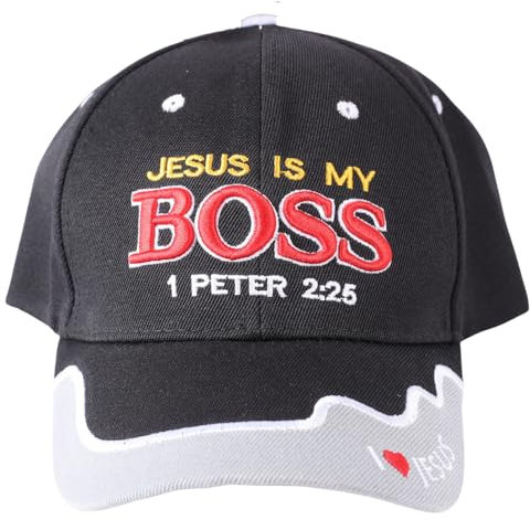 Christliche Mütze Jesus is My Boss, 6-Panel Verstellbarer Klettverschluss aus Acrylgewebe, Einheitsgröße, Schwarz, Einheitsgre