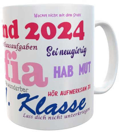 Kilala Namens-Tasse Mädchen Schulkind 2025 zur Einschulung Geschenk für die Schultüte inkl. Geschenkverpackung