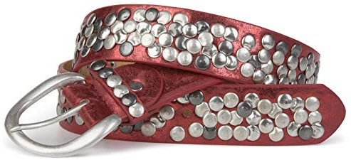 styleBREAKER Nietengürtel im Vintage Style, kürzbar 03010024, Farbe:Antik-Rot, Größe:95cm