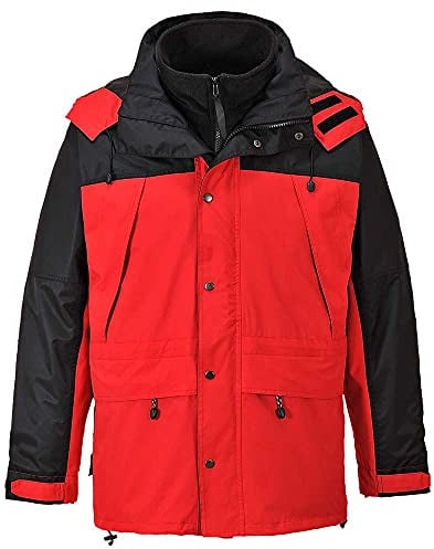Portwest S532 Orkney 3-in-1 Jacket Long Sleeve Waterproof Pack Away Hood | Red, Large, EN 343 Class 3:2, Regular Fit, Interactive Fleece, Phone Pocket, Two-Way Zip, Zipped Pockets, Durable, Corporate