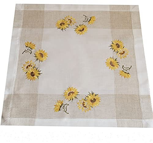 Decke quadratisch - 60 x 60 cm ecru beige-bunt Stickerei ''Sonnenblumen''