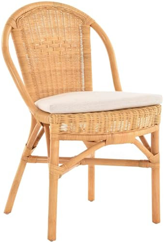korb.outlet Stapelbarer Rattan-Stuhl Klassik in der Farbe Honig inkl. Polster, Küchenstuhl aus Natur Rattan