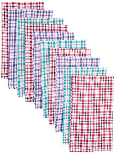 Robert Scott Tea Towels with a Coloured Check Design | Pack of 10 | Assorted Colours | Machine Washable | Absorbent Fabric