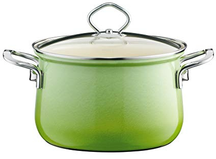 Riess, 0653-036, Topf mit Glasdeckel Ø 20cm, SMARAGD, Emaille, Vol. (rec.): 3,5 Liter, Made in Österreich, LBH: 28,7x21,7x19,0cm, 1,770kg, Induktionskocher kompatibel, Gasherd geeignet, Ofenfest
