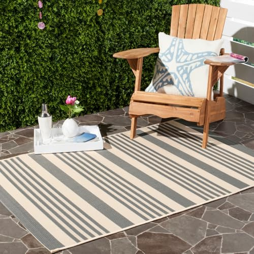 SAFAVIEH Courtyard Outdoor Area Rug 6'7x9'6, Grey & Bone CY6062-236
