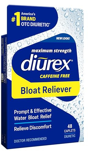 Diurex Caffeine-Free Bloat Relief, Maximum Strength, Relieve Water Bloat Discomfort, Up to 6 Hours of Relief, 48 Count