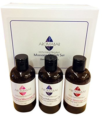 3 Sinnlich & Erotisch Massageöl Geschenkset (3 x 125ml) Liebhaber (Orange, Ylang Ylang & Schwarzer Pfeffer), Romantik (Orange, Geranie & Ylang Ylang), ylang & Patchouli Verpackt in Luxus weiß Geschenkbox Perfekt für Couples, Weihnachten, Valentin oder Henne Nacht Geschenk