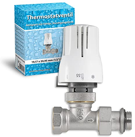 Sanitop-Wingenroth Thermostat-Komplett-Set Durchgangsform | Thermostatkopf mit eingebautem Flüssigkeitsfühler | Skalenhaube weiß | Heizkörper | Heizungsregler | 1/2 Zoll | 27284 1