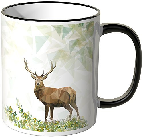 WANDKINGS Tasse, Majestätischer Hirsch 1 - Schwarz, Porzellan, Normale Tasse, Zylinder, 300 Milliliter