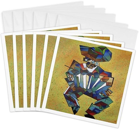 3drose der Player Akkordeon blau Akkordeon Ziehharmonika Kubismus Lateinamerika Melodeon Squeezebox Grußkarten, 15,2 x 15,2 cm, Set 6 (GC 46760 _ 1)