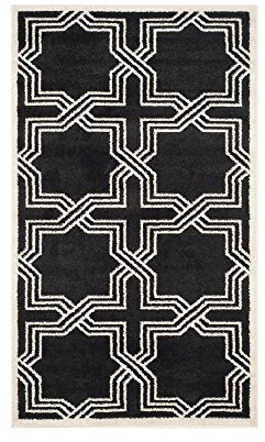 SAFAVIEH Amherst Collection Accent Rug - 3' x 5', Anthracite & Ivory, Geometric Design, Non-Shedding & Easy Care, Ideal for High Traffic Areas in Entryway, Living Room, Bedroom (AMT413G)
