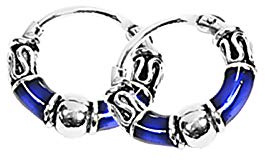 NKlaus Paar keltische Bali-Creolen, 925 Sterling Silber, dunkelblau, 12mm | Die Creolen haben dunkelblaue Elemente