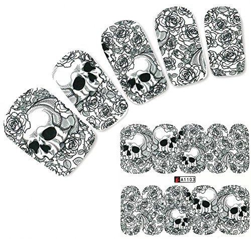 JUSTFOX - Nagel Sticker Tattoo Nail Art Totenkopf Rosen