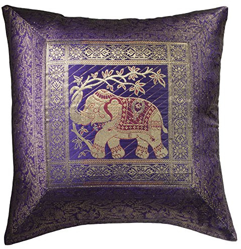 Indian Arts Fair Trade indischen Brokat Arbeit Elefant Baumwolle Kissen Cover, violett, 45 x 45 cm