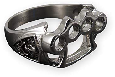 Fly Style Biker Ring mit Schlagring Design - Robuster Motivring aus 316L Edelstahl für Männer - Hypoallergen und Kratzfest - Totenkopf, Ring Grösse:20.0 mm