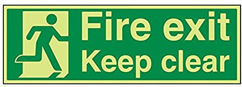 VSafety Notausgangsschild „Fire Exit Keep Clear“, leuchtet im Dunklen, Hartplastik, 600 x 200 mm