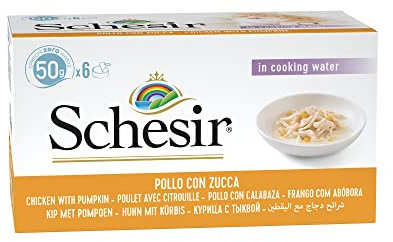 Schesir Cat Natural Hühnerfilet mit Kürbis, Katzenfutter nass im eigenen Saft, 8 x 6 Dosen x 50 g