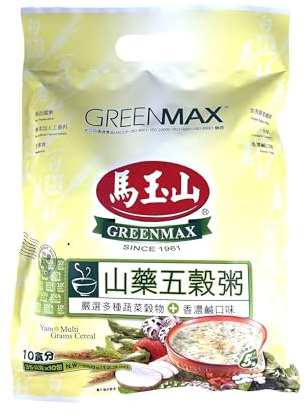 GreenMax Yam Multi Grains Cereal – Mountain Yam Five Grains Porridge, Instant Multi-Grain Veggie Cereal Drink, 10 Sachets (35g Each), High Fiber, No Artificial Flavors, Product of Taiwan