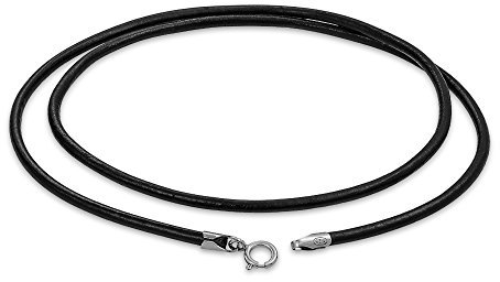Unisex Genuine Smooth Black Leather Cord Necklace For Men Women Teen .925 Sterling Silver Clasp 14 Inch