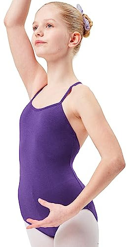 tanzmuster ® Ballettanzug Mädchen Träger - Leonie - aus Baumwolle, Ballettbody Ballett Trikot in lila, Größe 116/122