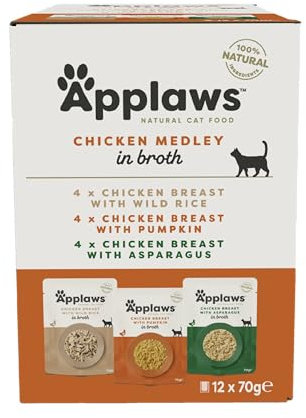Applaws Premium Natural Cat Food Nassfutter, Hühnerauswahl in Brühe 70g Portionsbeutel (12x70g )