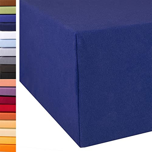aqua-textil Exclusiv Spannbettlaken 180x200-200x220 cm royal blau Jersey Baumwolle 230g/qm Spannbetttuch Elastan Laken