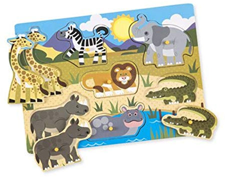 Melissa & Doug Safari Peg Puzzle (Colourful Animal Artwork, Extra-Thick Wooden Construction, 7 Pieces)