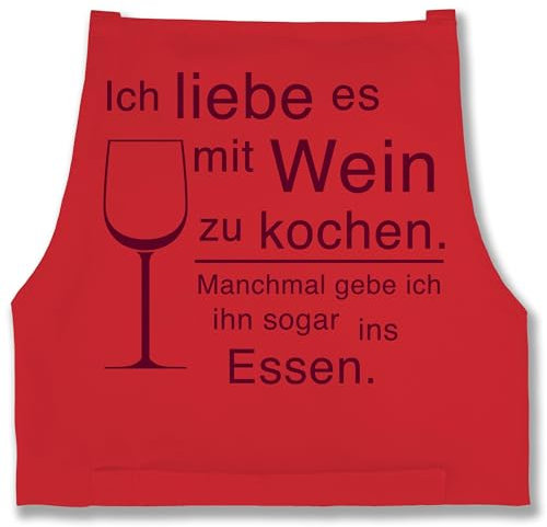 Shirtracer Schürze - Kochschürze - Erwachsene - Ich liebe es mit Wein zu kochen - 85x69 - Rot - koche küchenschürze koch alki männerschürzen damen köchin geschenk küchen spruch bäckerschürzen