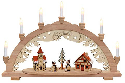 Dekohelden24 Schwibbogen, 7 flammig, Motiv: Schneemannstadt, 57 x 9 x 38 cm