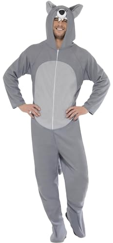 Smiffys Wolf Costume, Grey All In One with Hood, Party Animals Fancy Dress, Werewolf Dress Up Costumes