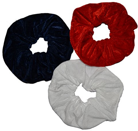 Aadya® Set of 3 Extra Large (Jumbo Size : 16CM - 18CM) Velvet Hair Scrunchies Elastic Scrunchy Hair Bobbles Scrunchy (RED + White + Navy Blue)