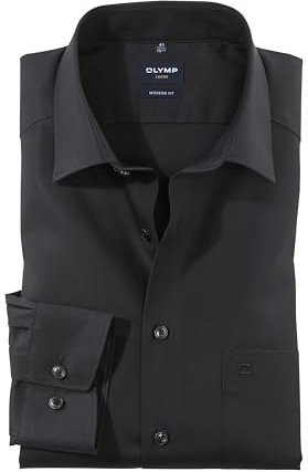 OLYMP Herren Oberhemd Langarm Luxor,Uni,modern fit,New Kent,Schwarz 68,44