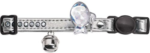 HUNTER MODERN ART LUXUS Katzenhalsband, Kunstleder, Strasssteine, Sicherheitsverschluss, silber