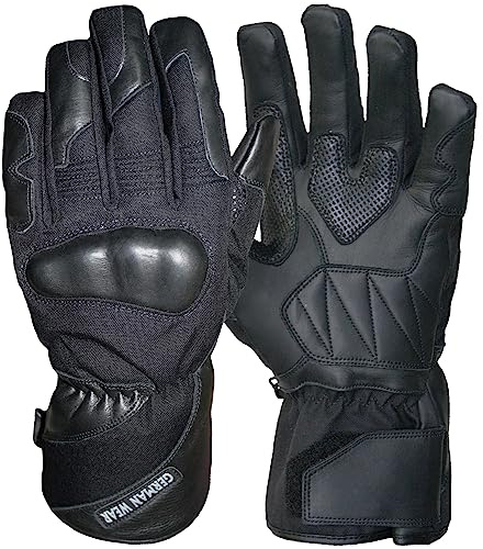 German Wear Motorradhandschuhe Sommer Textil Leder Biker Handschuhe mit Knöchelpolsterung, atmungsaktivem Innenfutter & Klettverschluss für Motorrad Motocross Touring Schwarz