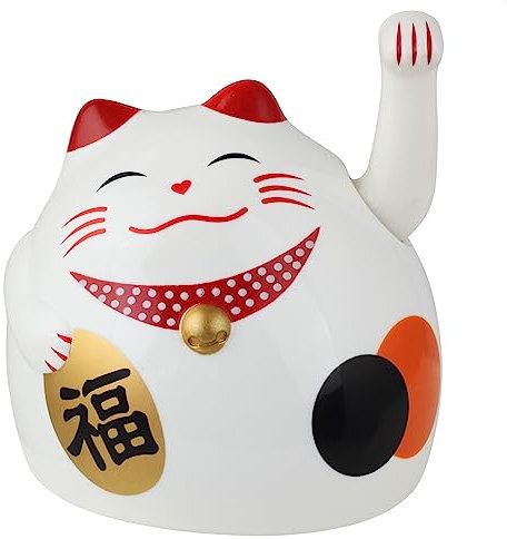 Superfreak Glückskatze - Maneki-Neko - rundliche Winkekatze 8 cm - weiß