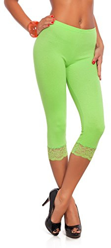 Futuro Fashion® - Cotton cropped leggings with lace, lime green, 14