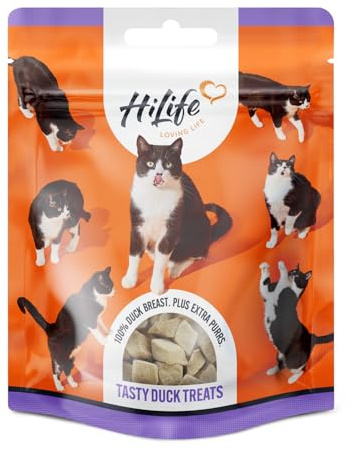HiLife Duck Breast Cat Treats, Freeze Dried & Grain Free Duck Treats for Adult Cats, Made With 100% Natural Ingredients, Suitable for Indoor & Outdoor Cats (12 Bags x 10g)