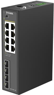D-Link DIS-210G-12P Switch Industriale Gigabit Smart Managed PoE+, 8 Porte 1G PoE+, 4 SFP, 240W, Montaggio su guida DIN, IP40, ERPS, Doppia Alimentazione DC, -40 a 75°C