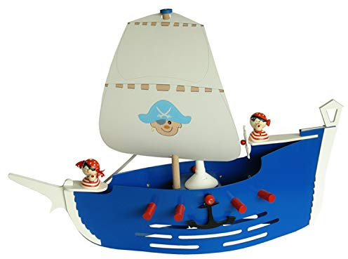 Elobra Deckenlampe Piratenschiff Kinderzimmer Pendellampe Kinderlampe, blau mit Segeln, Piraten und E27 Fassung für Jungen