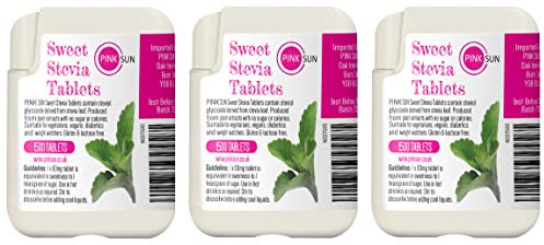 PINK SUN Stevia Tablets 3 x 500 Tabs - Sweetener Sugar Alternative Replacement Vegetarian Vegan Gluten Free Low Carb Non GM Zero Calories - Bulk Buy