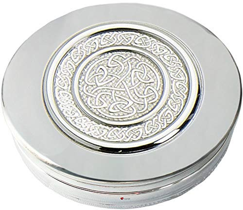 I LUV LTD Pewter Trinket Box Round with Celtic Scroll Design Insert on Lid 50mm