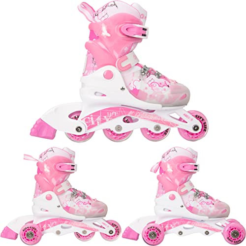 Raven Princess 3in1 Inline Skates Triskates Rollschuhe Inliner für Kinder Mädchen verstellbar (34-37 (22m-24cm))