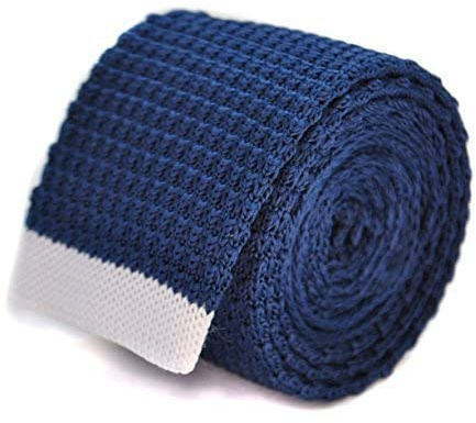 Frederick Thomas Navy Blue Skinny Knitted Tie with White Tip, slim 5cm Wide and 147cm Long, Premium Men’s Formal Slim Fit Neckwear for Weddings, Business or Casual Wear