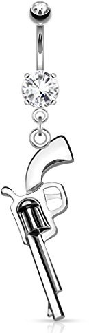 Paula & Fritz® Bauch-nabelpiercing Chirurgenstahl Revolver Pistole Anhänger Silber Banane Bauch-Piercing Bananabell Nabel-Piercing