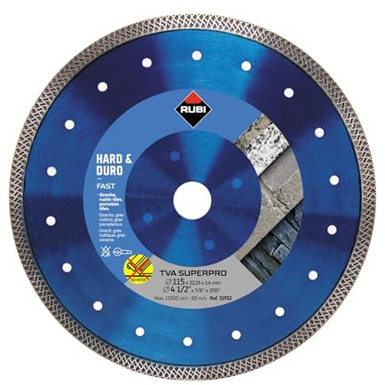 RUBI | Disco de Diamante para Porcelánico TURBO VIPER (TVA) | Disco para Amoladora de 115 mm para el Corte de Materiales con Espesores de >20 mm | Solo para Corte Recto