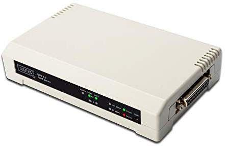 DIGITUS 2+1 Port Printserver, 1x RJ45, 2X USB A, 1x DB-36-pin Male, USB 2.0, Fast Ethernet 100 Mbit/s, Grau